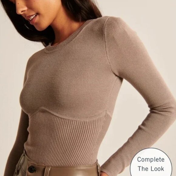 Abercrombie & Fitch Brown Corset Knit Bodysuit, M - Picture 1 of 4